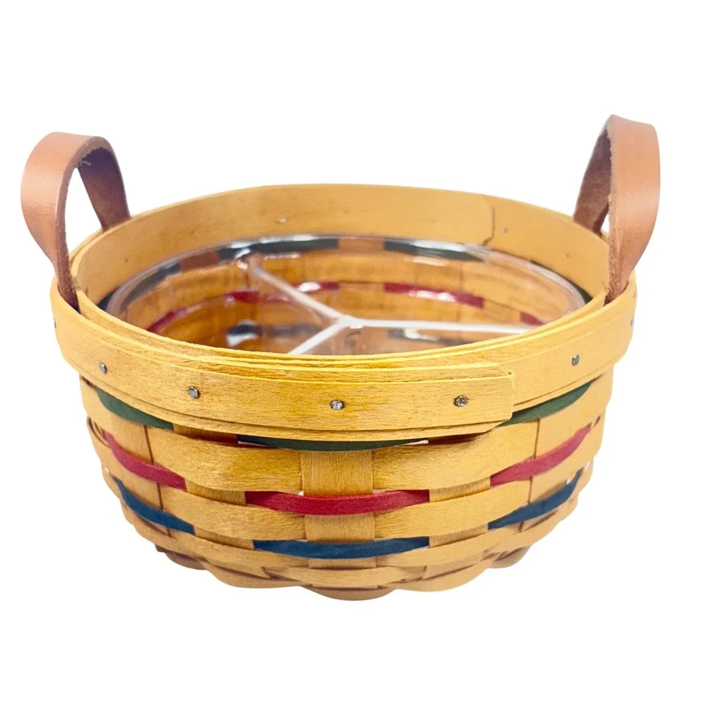 Longaberger 1999 Woven Traditions BUTTON BASKET Divided Protector Green Blue Red